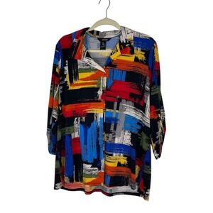 Ali Miles Womens Abstract Artsy Brushstroke Print Tunic Top Maximalist Petite XL